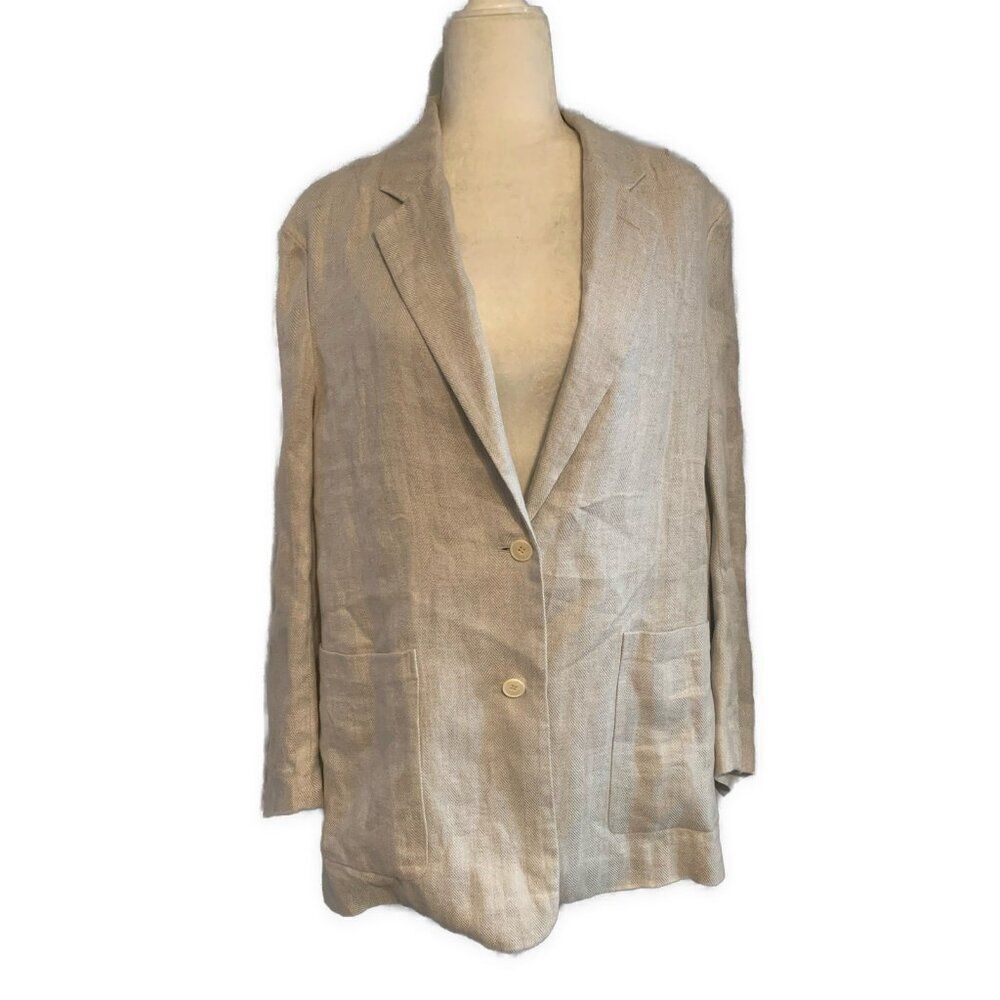 Blossom Label Solid Beige Linen Pantsuit Blazer Trousers High Rise Korea 1 Small